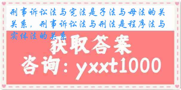 刑事诉讼法与宪法是子法与母法的关系，刑事诉讼法与刑法是程序法与实体法的关系