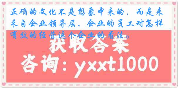 正确的文化不是想象中来的，而是来自企业领导层、企业的员工对怎样有效的经营这个企业的看法。