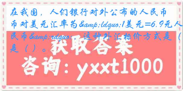 在我国，人们银行对外公布的人民币对美元汇率为&ldquo;1美元=6.9元人民币&rdquo;，这种外汇标价方式是（ ）。